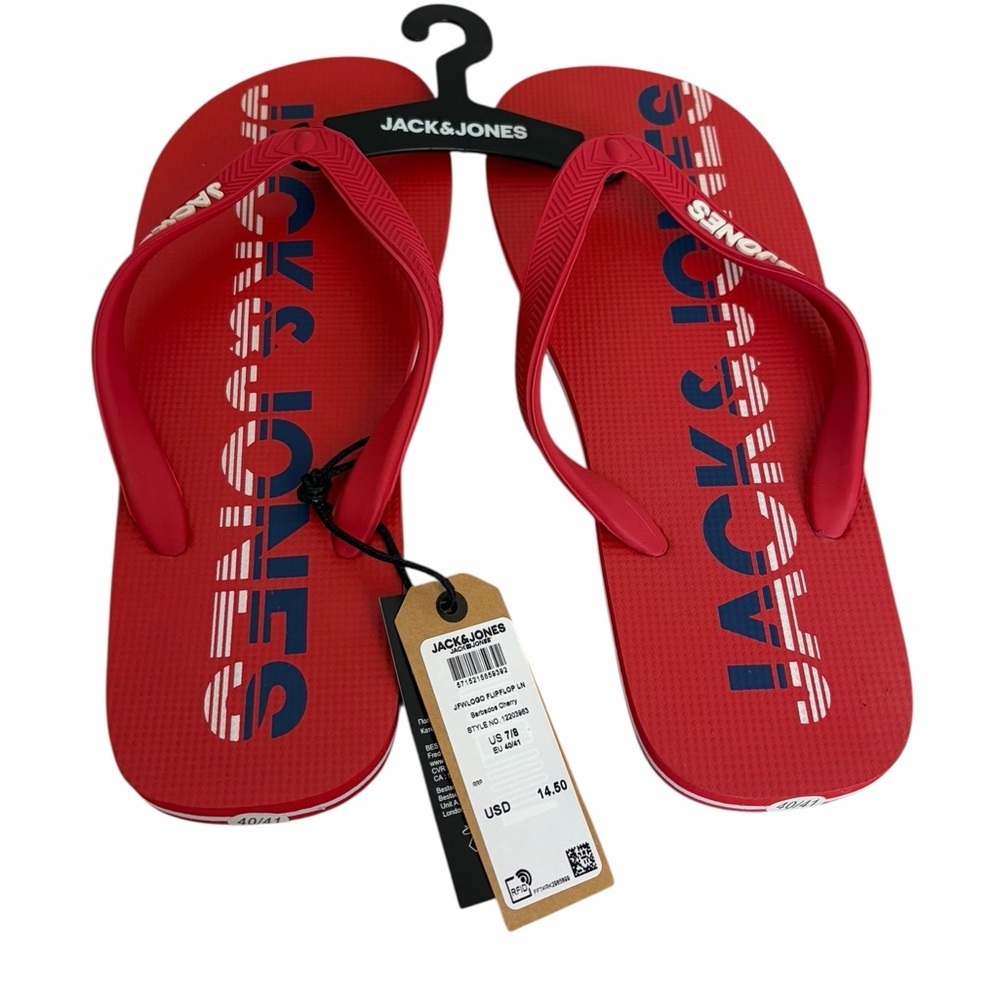 JACK & JONES Red Logo Flip‑Flops Size 7/8 (EU 40/41)